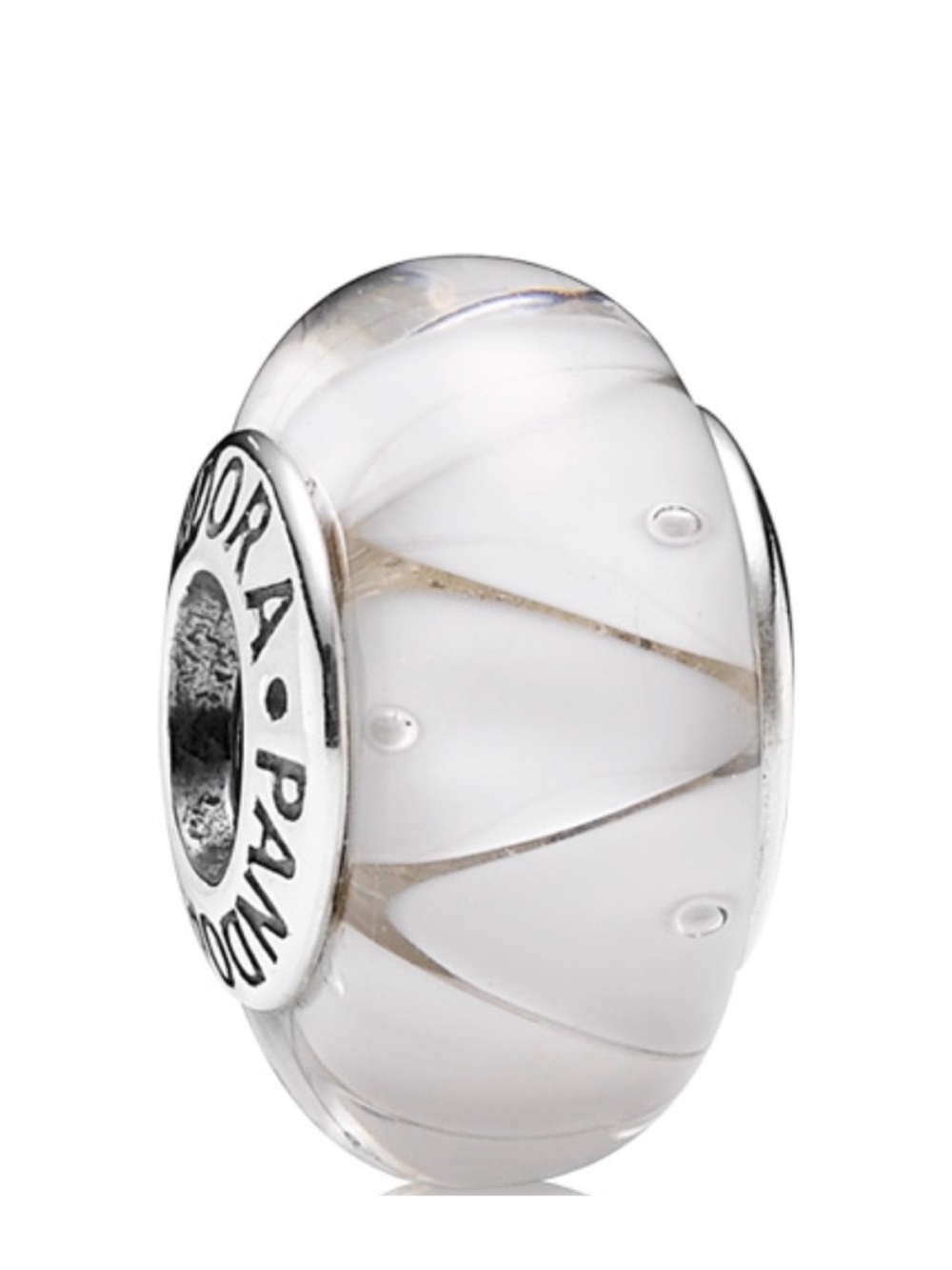 Pandora White and Silver Swirl Murano Glass Charm- $70 for set